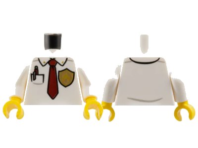 LEGO onderdeel Torso Fire Chief Shirt with Dark Red Tie, Pocket with Dark Red Pen, and Fire Logo Badge Pattern / White Arms / Yellow Hands (973pb4582c01)