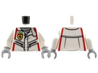 LEGO part Torso Racing Suit with Ferrari Logo, Black Zippers, Red Stripes Pattern / White Arms / Light Bluish Gray Hands 973pb4664c01