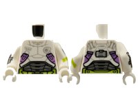 LEGO part Torso Armor, Light Bluish Gray Star Command Logo, Medium Lavender and Lime Trim Pattern / White Arms with Badge, Cuff Weapon, Lime Stripe Pattern / White Hands 973pb4687c02