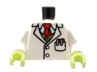 LEGO part Torso Lab Coat, Light Aqua Shirt, Red Tie, Dark Tan Vest, Pens in Pocket Pattern / White Arms / Yellowish Green Hands 973pb4697c01