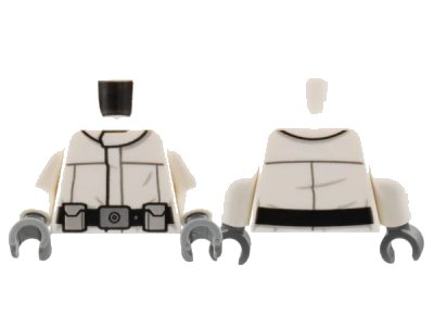 LEGO onderdeel Torso SW Imperial Crew Uniform Jacket with Wide Black Belt, Large Silver Buckle, and Light Bluish Gray Boxes Pattern / White Arms / Dark Bluish Gray Hands (973pb4750c01)