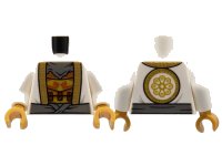 LEGO onderdeel Torso Robe with Gold Hem, Dark Bluish Gray Bandana and Sash, Armor with Dark Orange Trim Pattern / White Arms / Pearl Gold Hands 973pb4782c01