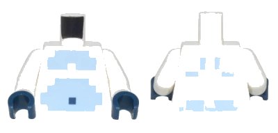 LEGO onderdeel Torso Pixelated Bright Light Blue Bare Chest and Stomach, Dark Blue Navel Pattern / White Arms / Dark Blue Hands (973pb4850c01)