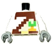 LEGO onderdeel Torso Pixelated Reddish Brown Strap over Shirt, Carrot, and Belt with Gold Buckle Pattern / White Arms / Light Bluish Gray Hands (973pb4959c01)