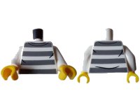 LEGO part Torso Town Prisoner, Dark Bluish Gray Stripes, Black Collar and Wrinkles Pattern / White Arms / Yellow Hands 973pb5055c01