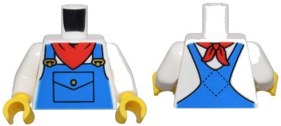 LEGO onderdeel Torso Blue Overalls, Pocket, Gold Buckles, and Red Bandana Pattern / White Arms / Yellow Hands (973pb5497c01)