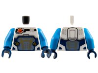 LEGO part Torso Reddish Orange and Black Classic Space Logo, Sand Blue Panel with Gold Lines, Dark Blue Trim Pattern / Dark Azure Arms / Dark Blue Hands 973pb5515c03