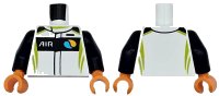 LEGO part Torso Racing Suit with Lime Curved Stripes and 'AIR' and Octan E Logo on Black Chest Panel Pattern / Black Arms / Orange Hands 973pb5521c01