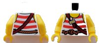 LEGO part Torso Pirate Tank Top with Red Horizontal Stripes, Rope Belt, Shoulder Strap, Name Tag and Yellow Neck and Shoulders Pattern / Yellow Arms / Yellow Hands (Set 40710) 973pb5628c01