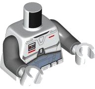 LEGO onderdeel Torso SW Imperial Commando Armor, Sand Blue and Dark Bluish Gray Suit, Belt with Boxes, Red Rectangles Pattern / Dark Bluish Gray Arms / White Hands (973pb5682c01)