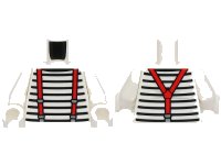 LEGO part Torso Shirt with Black Stripes, Red Suspenders with Dark Bluish Gray Buckles Pattern (BAM) / White Arms / White Hands 973pb5740c01