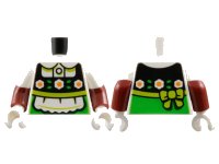 LEGO part Torso Dutch Dress, White and Orange Flowers on Black Panel, Apron, Lime Sash and Bright Green Trim Pattern / Dark Red Arms with Molded White Short Sleeves Pattern / White Hands 973pb5912c01