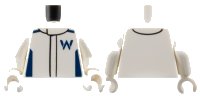 LEGO part Torso Racing Suit with Dark Blue Shoulders, Sides and Williams Formula 1 Logo Stylized Capital Letter W Pattern / White Arms / White Hands 973pb5968c01