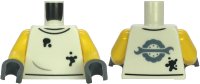 LEGO part Torso Shirt with Black Oil Stains, Sand Blue Spanner Wrench and Wheel with Tire Logo on Back Pattern / Yellow Arms / Dark Bluish Gray Hands 973pb5995c01