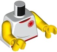 LEGO part Torso Sleeveless Shirt with Red and Black Collar and Trim, EMT Star of Life, Lifeguard Float on Back Pattern / Yellow Arms / Yellow Hands 973pb6046c01