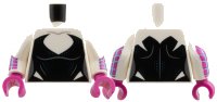 LEGO part Torso Female Black Bodysuit with Deep V Neck and Dark Blue Dots, Dark Bluish Gray Sides Pattern / White Arms with Medium Azure Webbing on Magenta Background Pattern / Magenta Hands 973pb6083c02