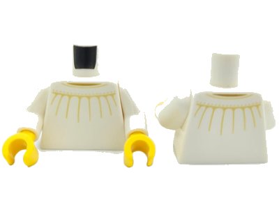 LEGO part Torso Dress with Wide Collar and Tan Lines and Stitching Pattern (BAM) / White Arms / Yellow Hands (973pb6571c01)