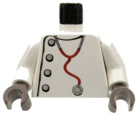 LEGO onderdeel Torso Studios Lab Coat, Silver Buttons, Stethoscope Pattern (Mad Scientist) / White Arms / Dark Gray Hands 973px166c01