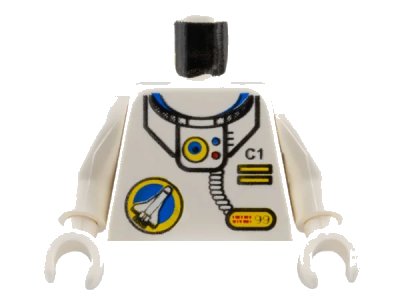 LEGO onderdeel Torso Space Port Logo, Tube and 'C1' with Two Yellow Bars Pattern / White Arms / White Hands (973px176c01)