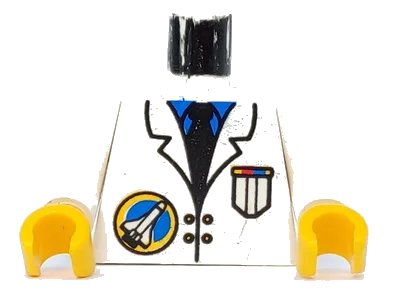 LEGO onderdeel Torso Space Port Logo Lab Coat, Tie and Pocket Pattern / White Arms / Yellow Hands (973px24c01)