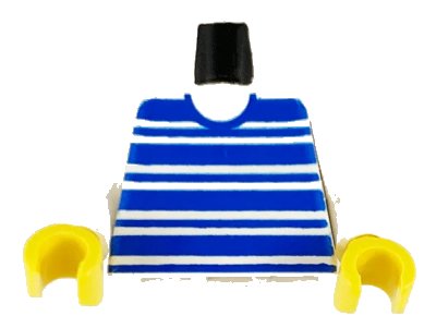 LEGO onderdeel Torso Horizontal Blue Stripes Pattern / White Arms / Yellow Hands (973px61c02)