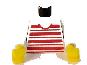 LEGO onderdeel Torso Horizontal Red Stripes Pattern / White Arms / Yellow Hands (973px62c02)
