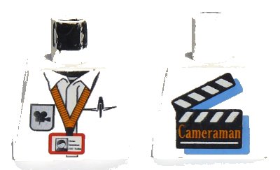 LEGO onderdeel Torso Studios Cameraman ID, Logo, Pen, Film Slate on Back Pattern (973px64)