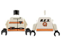 LEGO part Torso Res-Q Orange Stripes, 15 on Belt and Back Logo Pattern / White Arms / Black Hands 973px79c01