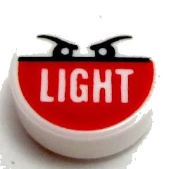 LEGO onderdeel Tile, Round 1 x 1 with 'LIGHT' on Red Background and Black Angry Eyes Pattern (98138pb052)