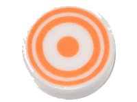 LEGO part Tile, Round 1 x 1 with Concentric Orange Circles Pattern 98138pb061