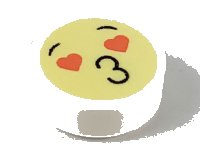 LEGO part Tile, Round 1 x 1 with Emoji, Bright Light Yellow Face, Black Eyebrows, Coral Heart Eyes, and '3' Puckered Lips Pattern 98138pb128