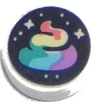 LEGO part Tile, Round 1 x 1 with Stars and Rainbow Swirl on Black Background Pattern 98138pb135
