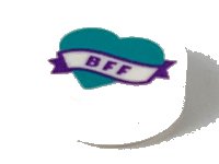 LEGO part Tile, Round 1 x 1 with Dark Turquoise Heart and Banner with Dark Purple 'BFF' Pattern 98138pb147