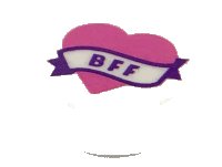LEGO part Tile, Round 1 x 1 with Dark Pink Heart and Banner with Dark Purple 'BFF' Pattern 98138pb149