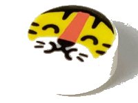 LEGO part Tile, Round 1 x 1 with Yellow Tiger Face with Black Closed Eyes, Hair, Nose, and Whiskers, and Orange Stripe Pattern 98138pb161