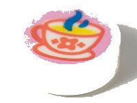 LEGO part Tile, Round 1 x 1 with Steaming Teacup with Coral Outline and Flower, Yellow Drink, and Dark Azure Steam Pattern 98138pb165