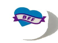 LEGO part Tile, Round 1 x 1 with Dark Azure Heart and Banner with Dark Purple 'BFF' Pattern 98138pb167
