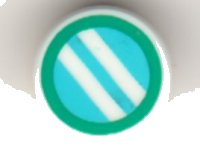 LEGO part Tile, Round 1 x 1 with Medium Azure Circle with Stripes and Dark Turquoise Border Pattern 98138pb191