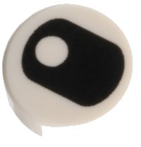 LEGO part Tile, Round 1 x 1 with Black Eye Squinting with Pupil Vertically Centered Pattern 98138pb204