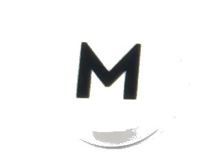LEGO part Tile, Round 1 x 1 with Black Capital Letter M / W Pattern (98138pb223)