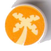 LEGO part Tile, Round 1 x 1 with Bright Light Yellow Palm Tree on Bright Light Orange Background Pattern 98138pb238