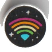LEGO part Tile, Round 1 x 1 with Stars and Rainbow WiFi Symbol on Black Background Pattern (98138pb243)