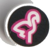 LEGO part Tile, Round 1 x 1 with Magenta and White Flamingo Profile on Black Background Pattern 98138pb247