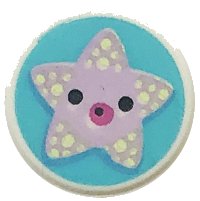 LEGO part Tile, Round 1 x 1 with Lavender Starfish with Black Eyes and Dark Pink Mouth on Medium Azure Background Pattern 98138pb273