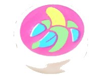LEGO part Tile, Round 1 x 1 with Bright Light Yellow Banana with Medium Azure and Yellowish Green Peel on Dark Pink Background Pattern 98138pb283