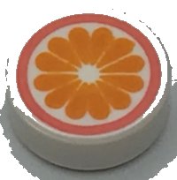 LEGO part Tile, Round 1 x 1 with Orange Flower and Coral Circle Pattern 98138pb311