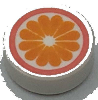 LEGO onderdeel Tile, Round 1 x 1 with Orange Flower and Coral Circle Pattern (98138pb311)