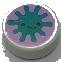 LEGO part Tile, Round 1 x 1 with Dark Turquoise Bacteria / Virus with Face on Lavender Background Pattern 98138pb313