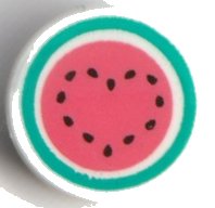 LEGO onderdeel Tile, Round 1 x 1 with Coral Watermelon with Dark Turquoise Rind and Black Seeds in Heart Shape Pattern (98138pb353)