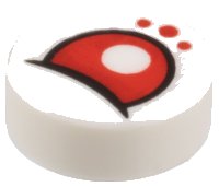 LEGO part Tile, Round 1 x 1 with Red Eye Partially Closed and Dots Pattern 98138pb358
